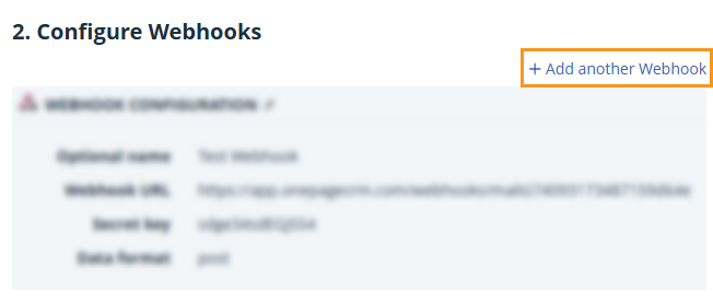 Webhooks | Step2 | + Add another Webhook
