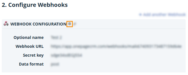 Webhooks | Step2 | bin icon