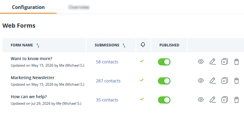 Web forms | Configuration page