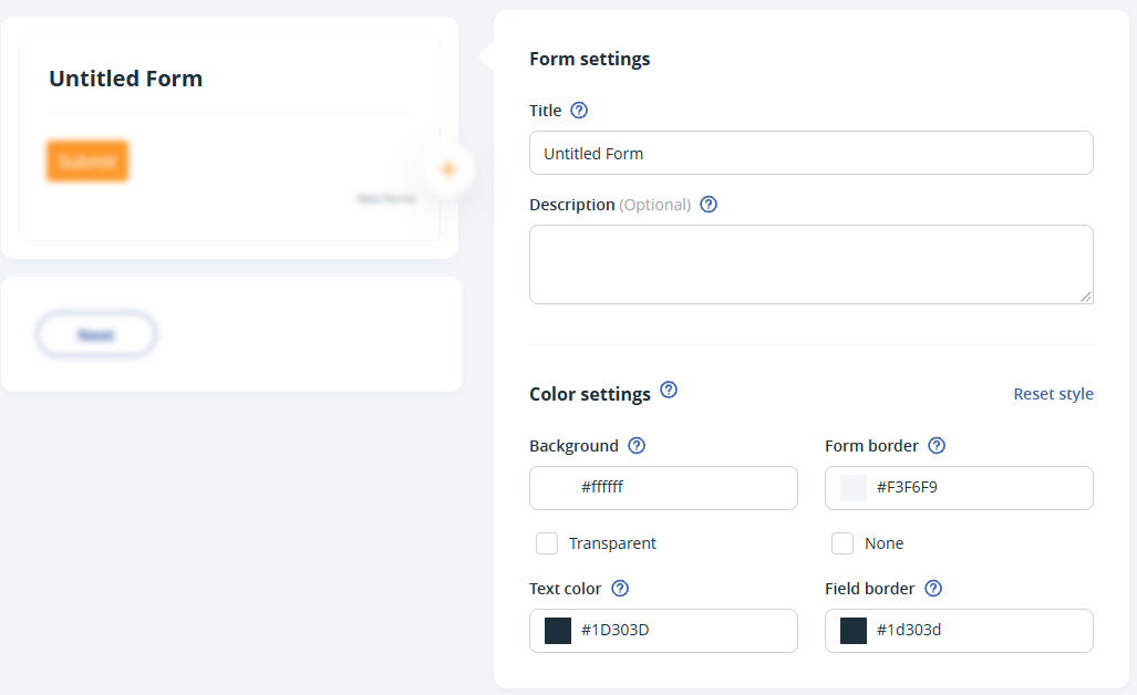Web forms | Builder | Form Settings