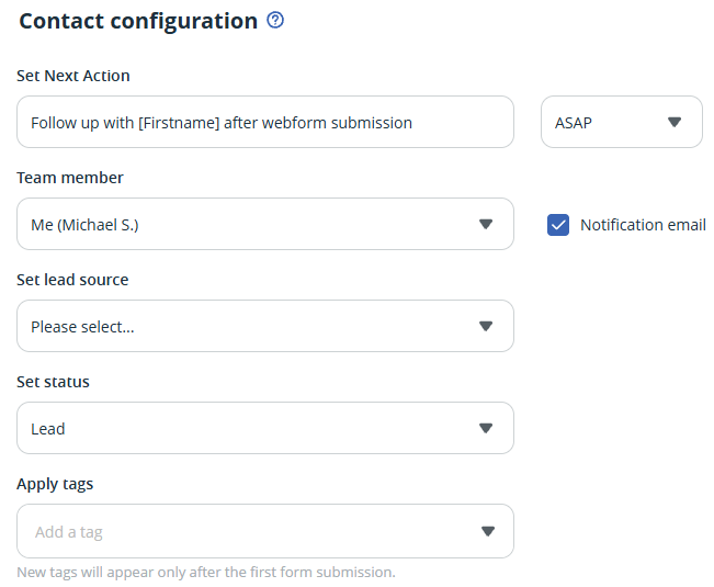 Web forms | Configure | Contact configuration