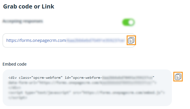 Web forms | Grab code or URL | copy icon