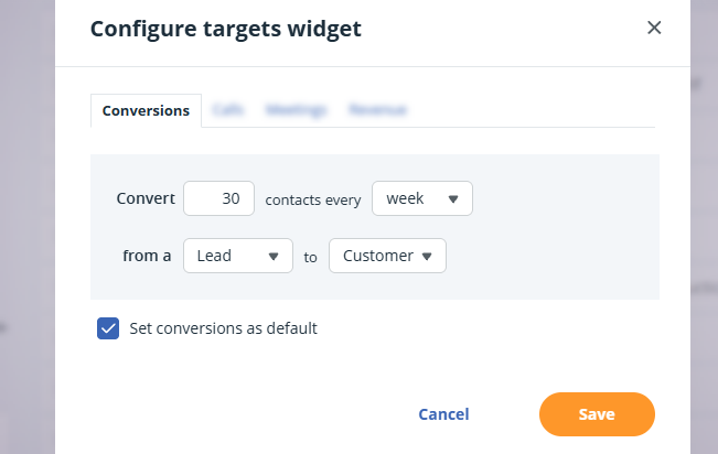 Configure target widget | Conversions