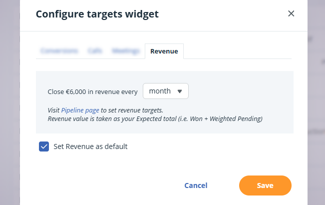 Configure target widget | Revenue
