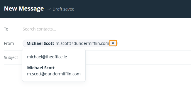 Email editor | New Message | Select email alias from dropdown