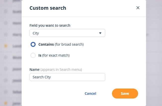 Custom Search pop-up window