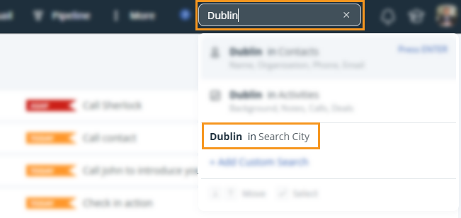 OnePageCRM | Search box | Custom Search option