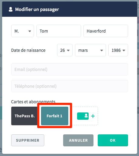Modifier carte ou abonnement