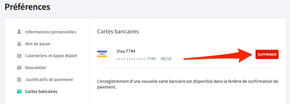 Supprimer carte bancaire compte Trainline Europe
