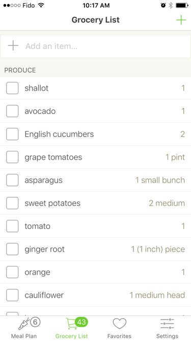 list of grocery items