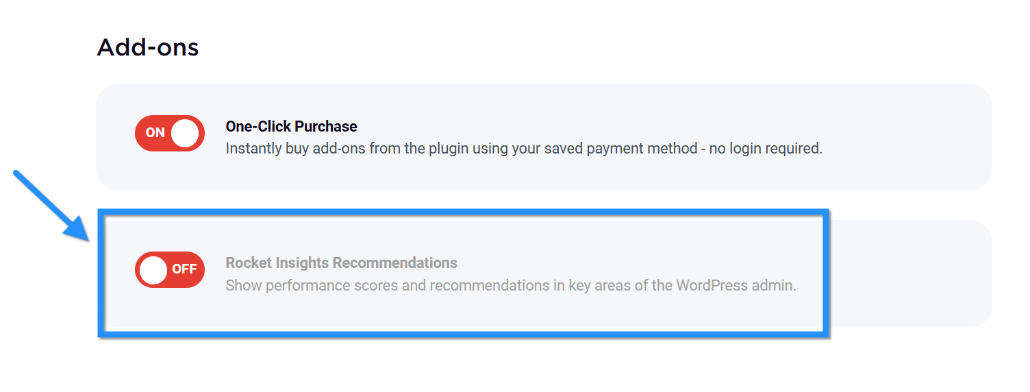rocket insights recommendations toggle