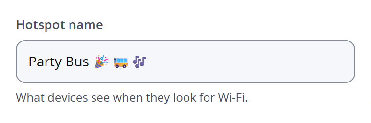 The Hotspot name box with the name Party Bus followed by three emoji