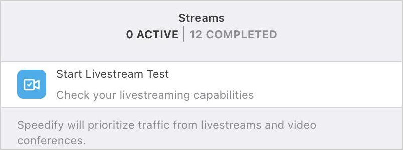 Streams card on the Speedify dashboard