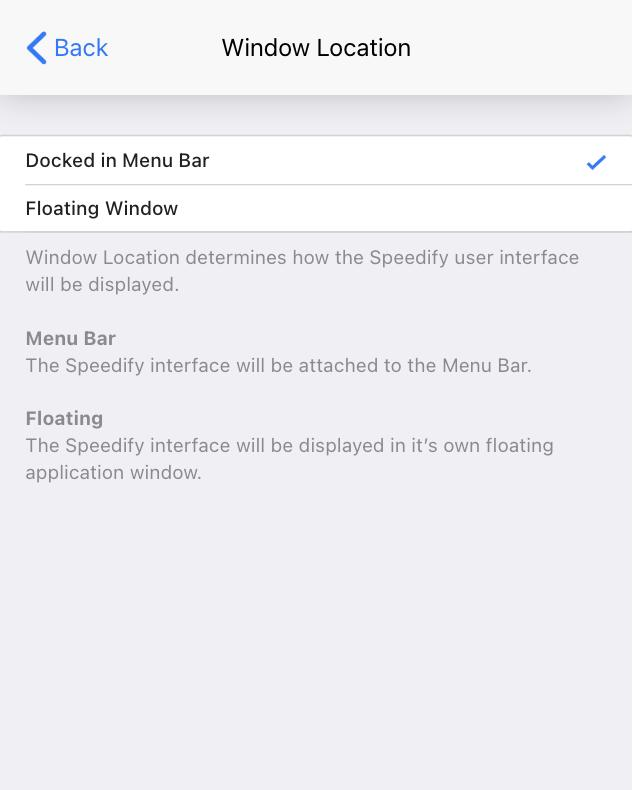 Window Location setting in Speedify