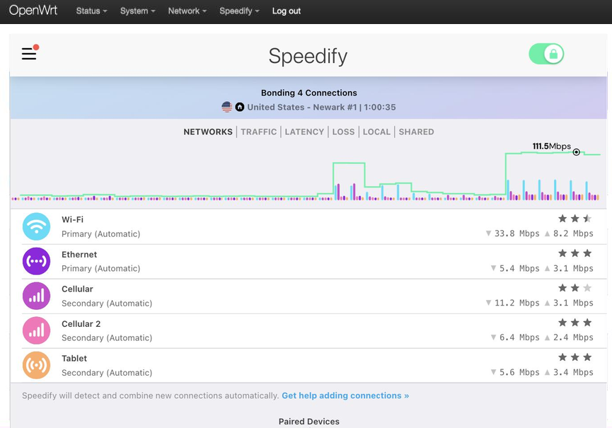 Speedify running on OpenWrt router