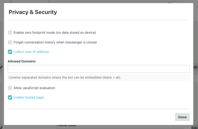 Privacy and Security settings