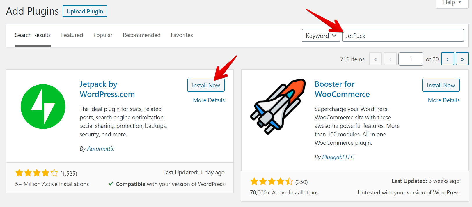 The Jetpack plugin preview in WordPress