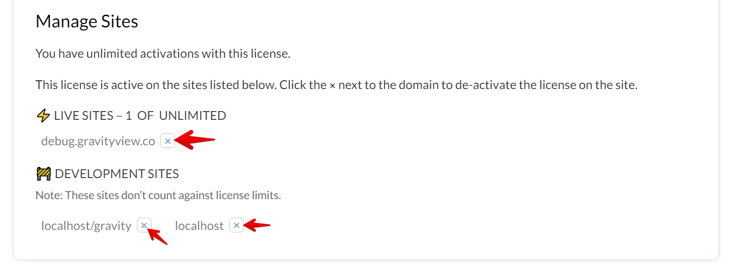 Screenshot showing how to deactivate a website