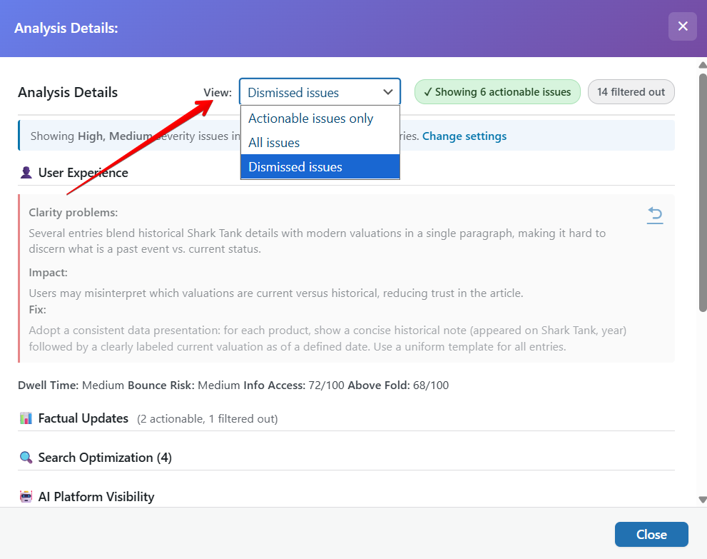 See all dismissed issues