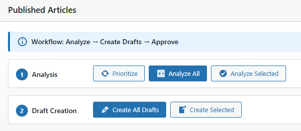 FreshRank dashboard - bulk actions