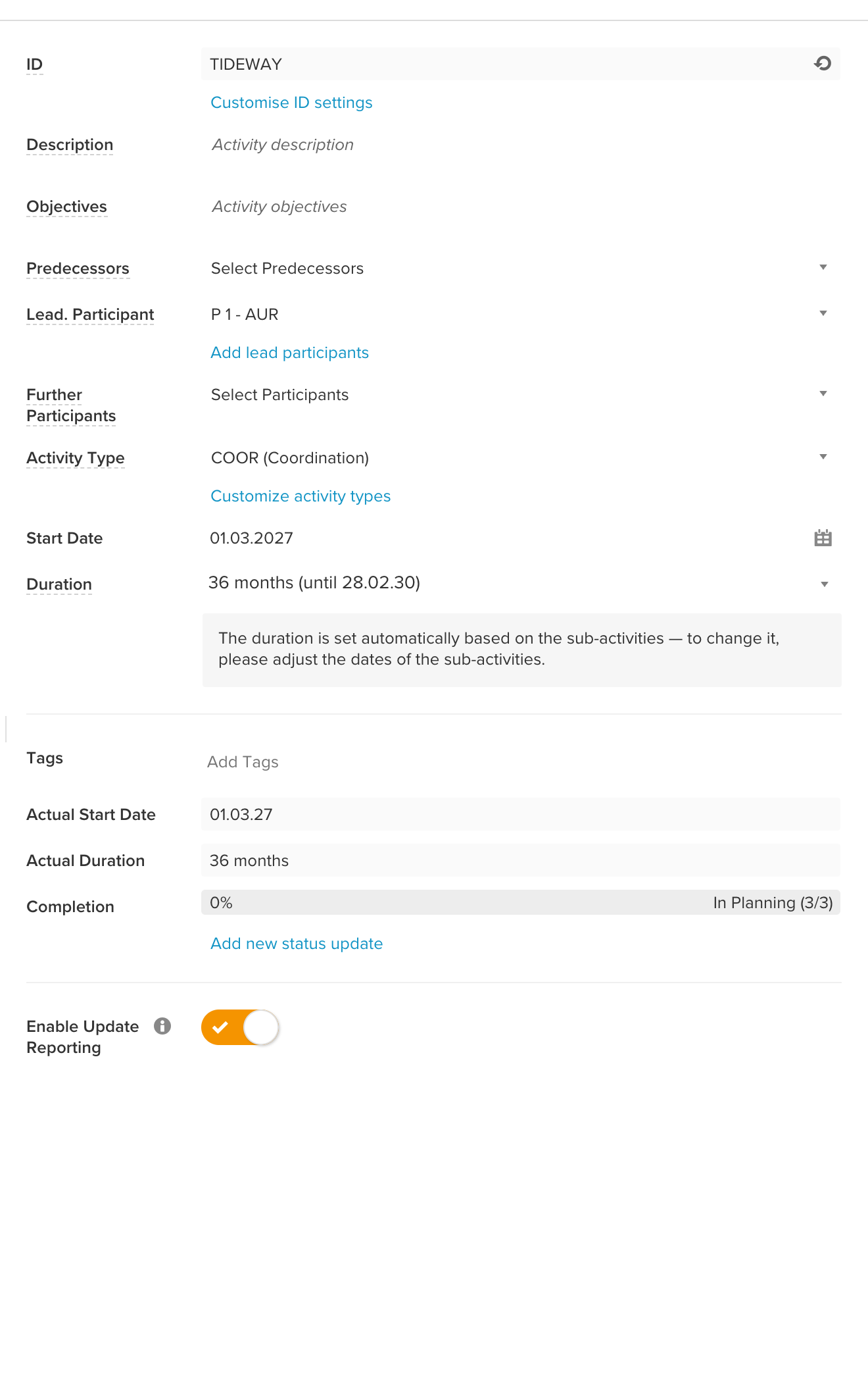 Ein Projekt in der Sidebar