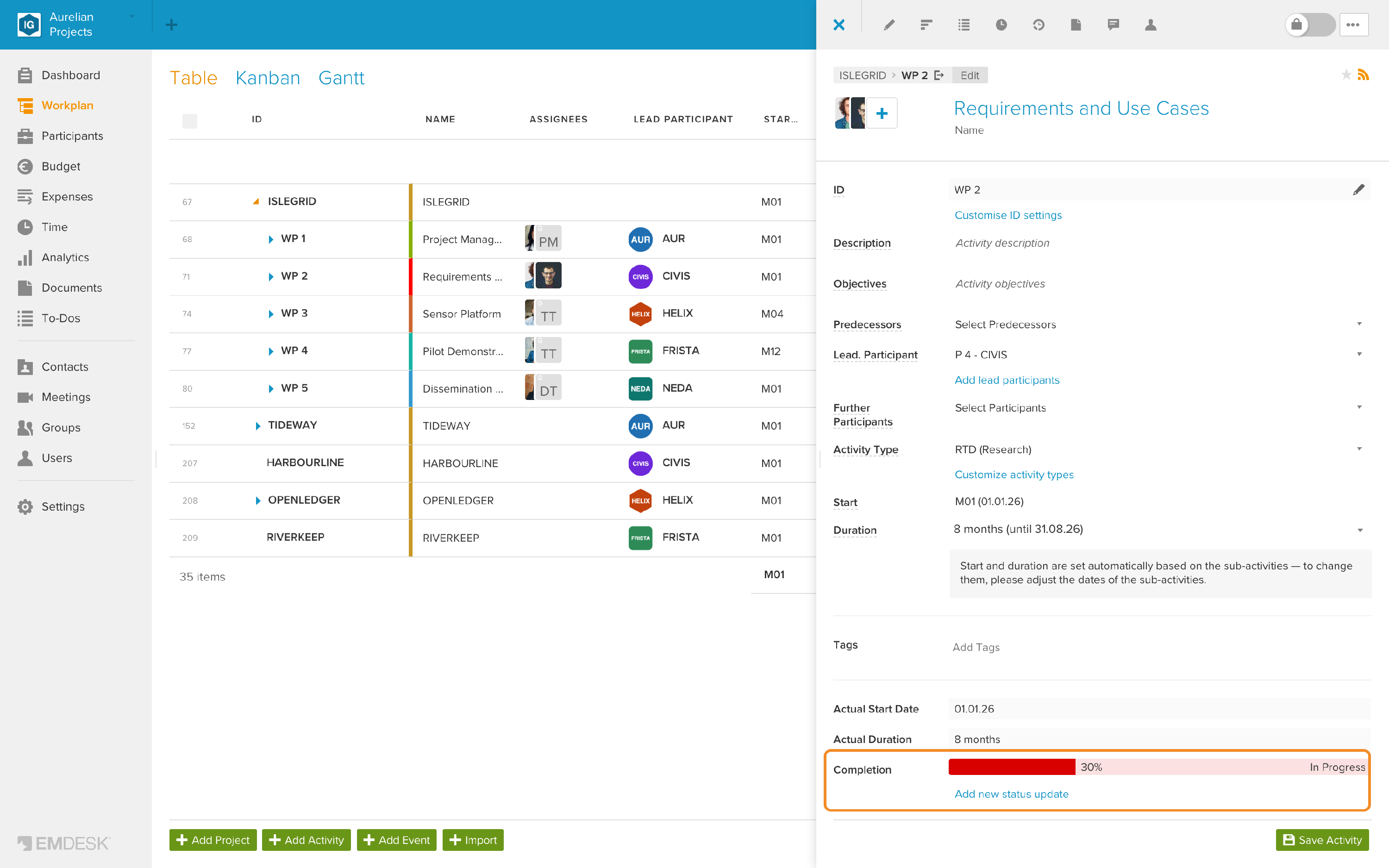 Completion in the Edit tab of the sidebar