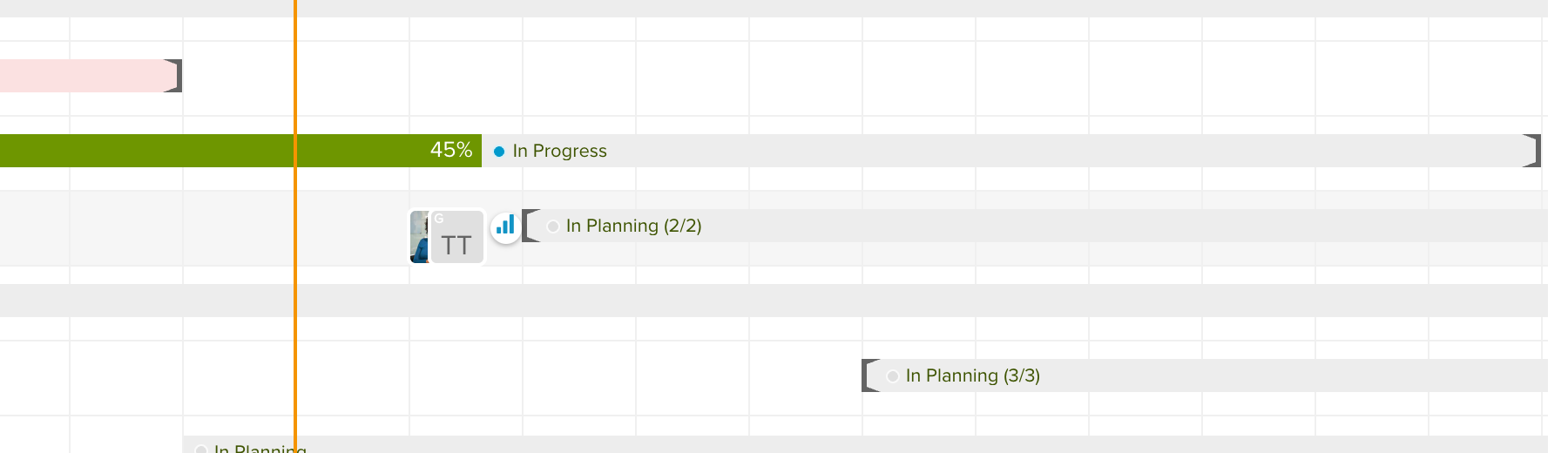 The update icon next to a Gantt bar