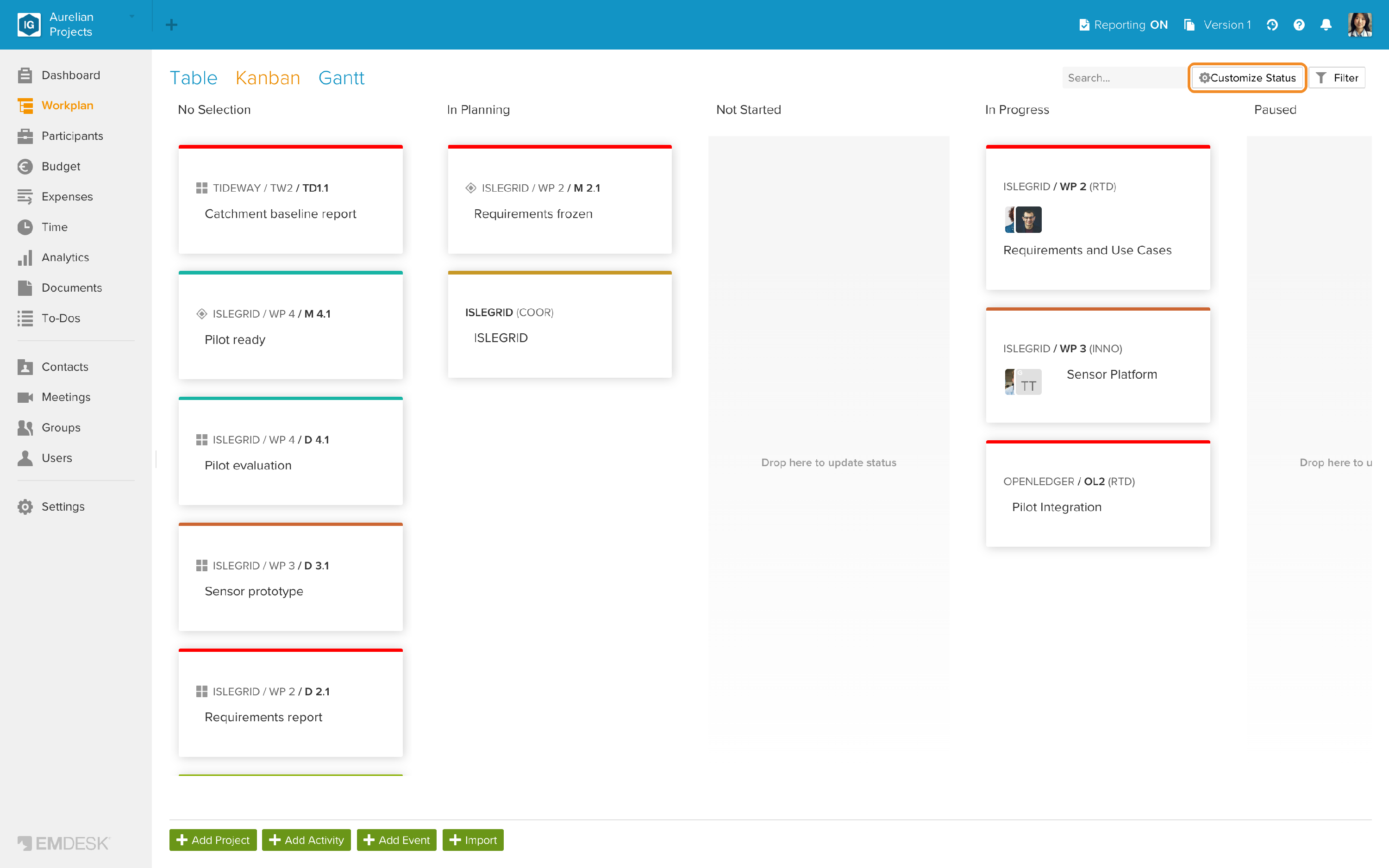 Status anpassen in der Kanban-Ansicht