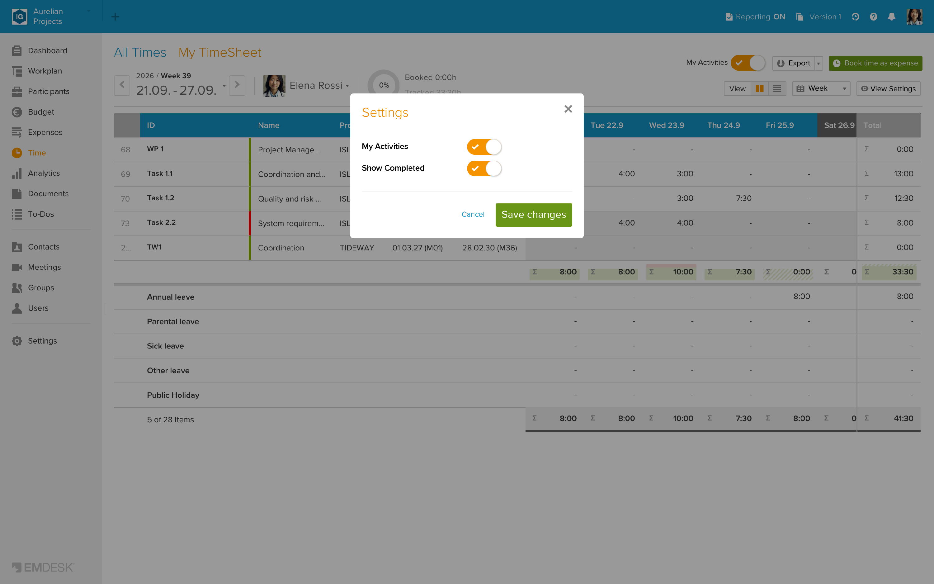 Timesheet settings