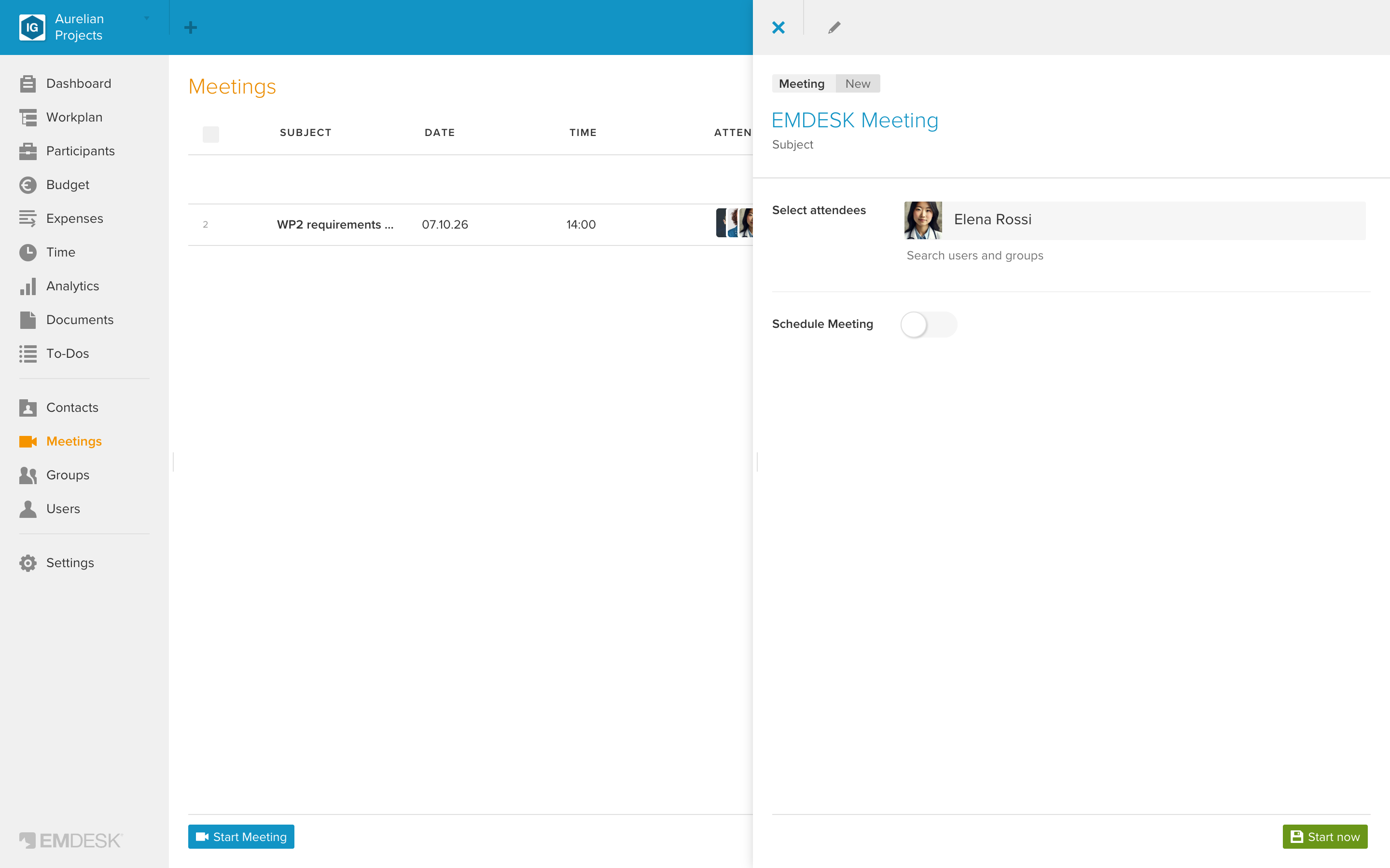 Start and schedule a video call / meeting