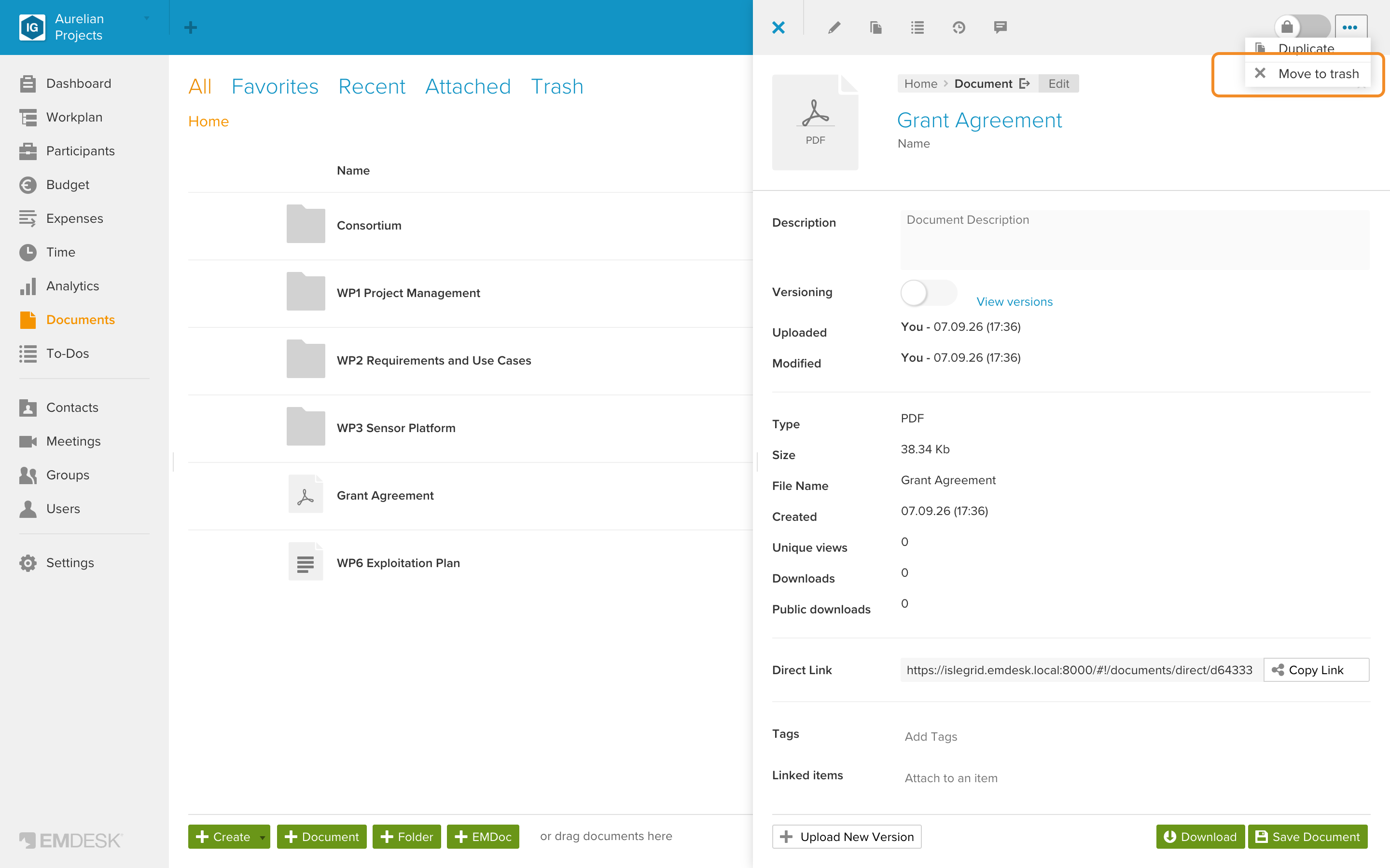 Delete documents, EMDocs, or folders