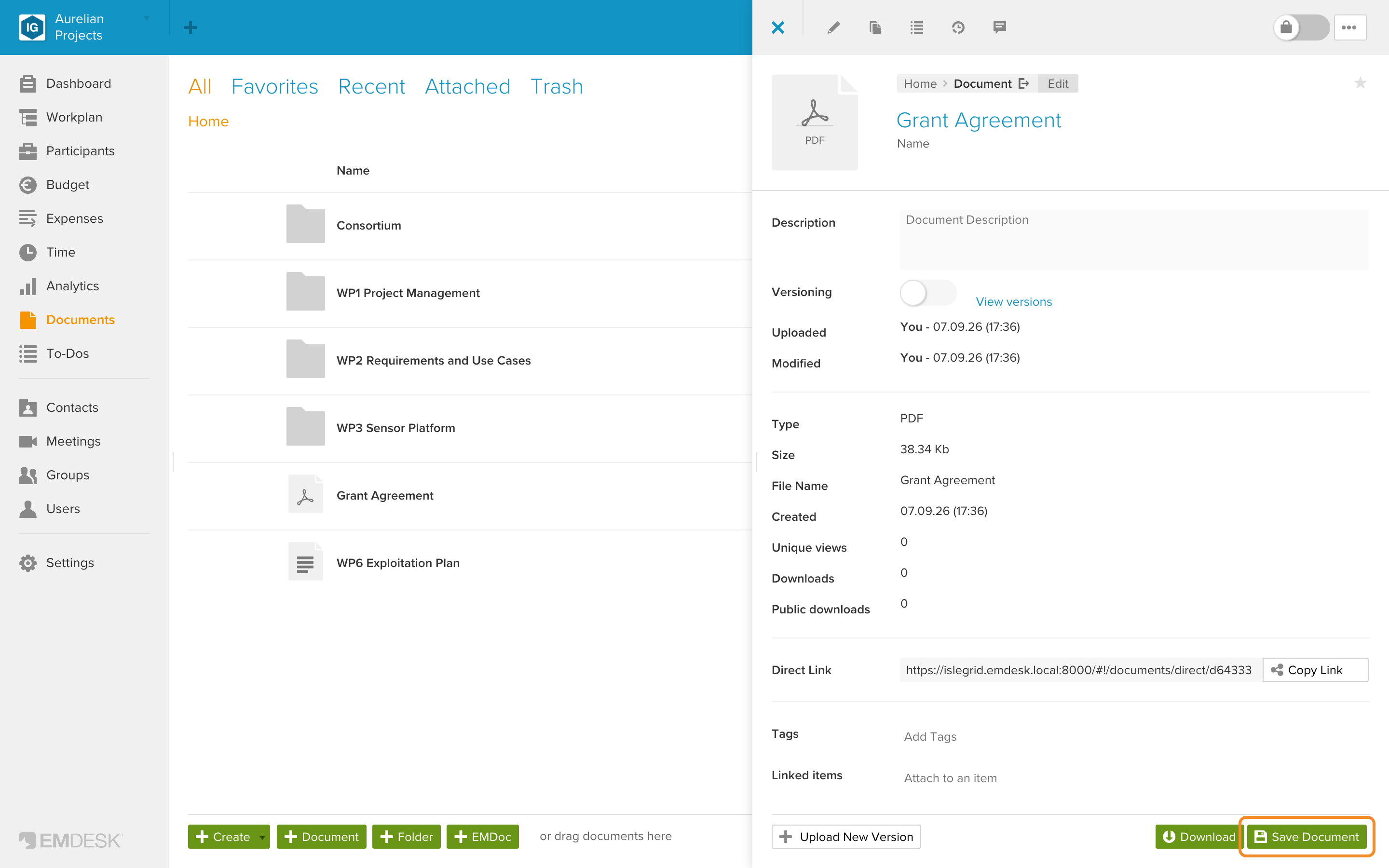 Link items to documents or EMDocs