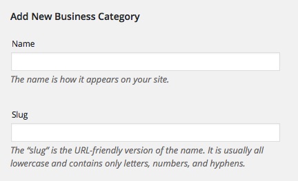 Adding name and slug of a business category - WordPress Business Directory