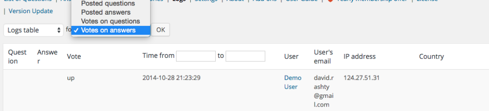 Viewing the log for votes on answers - WordPress Forum Plugin