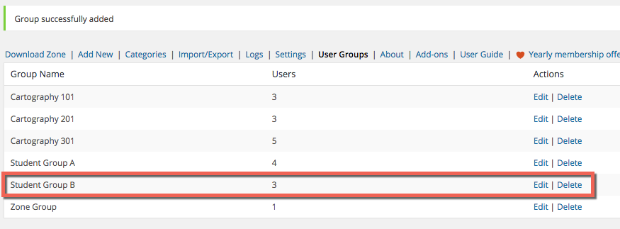 List of user groups - WordPress Plugin for Customer Portal