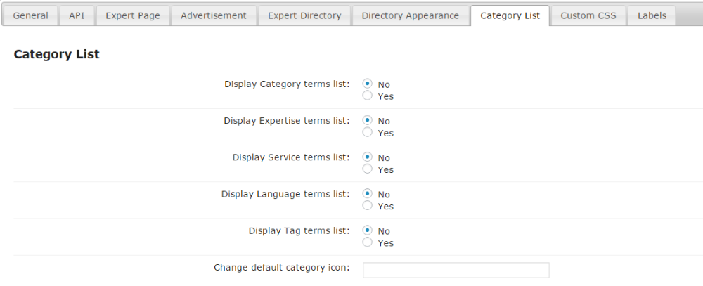 Category list settings - WordPress Employee Directory