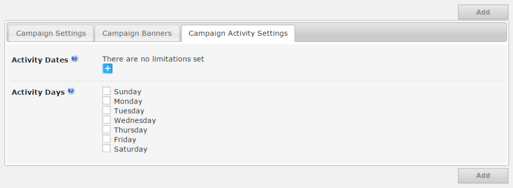 Campaign activity settings - WordPress Banner Ad Management