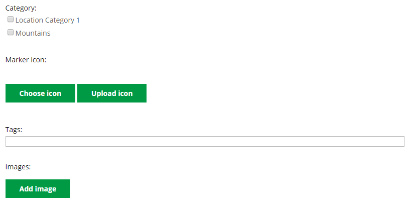 Choosing categories, adding tags and images - WordPress Interactive Map Plugin