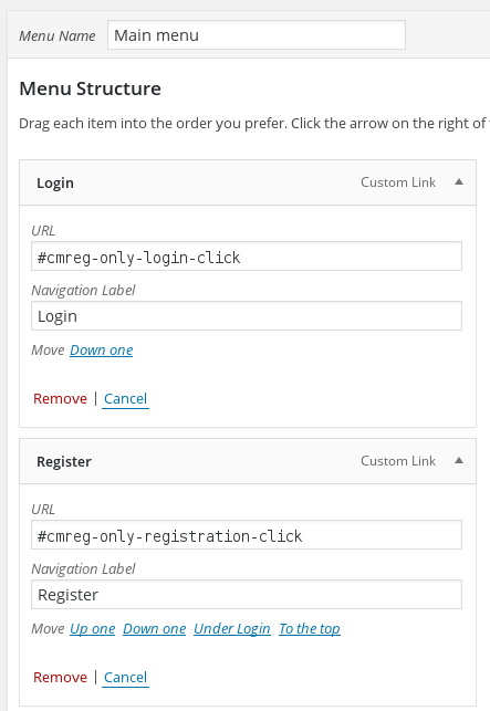 Adding separate Login and Registration buttons to the site menu - Social Login WordPress