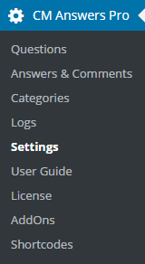 Navigation to the plugin settings - WordPress Question and Answer Plugin