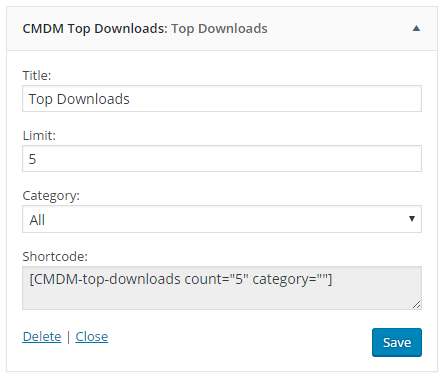 Top Downloads Widget settings - File Manager WordPress