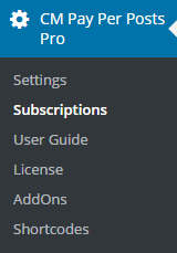 Navigation to the Subscriptions dashboard - Pay-Per-Post Plugin