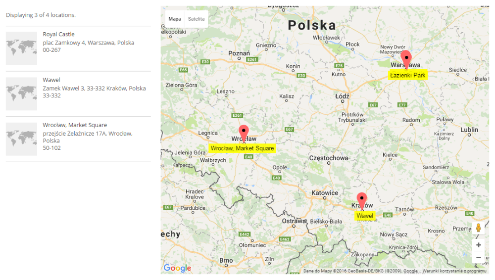 Displaying a map with multiple locations and the list next to the map - WordPress Interactive Map Plugin