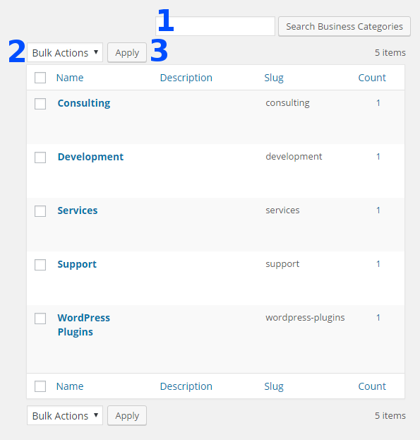 Managing categories - WordPress Local Business Directory