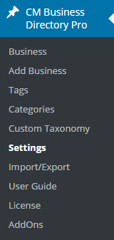 Navigation to Business Directory plugin settings