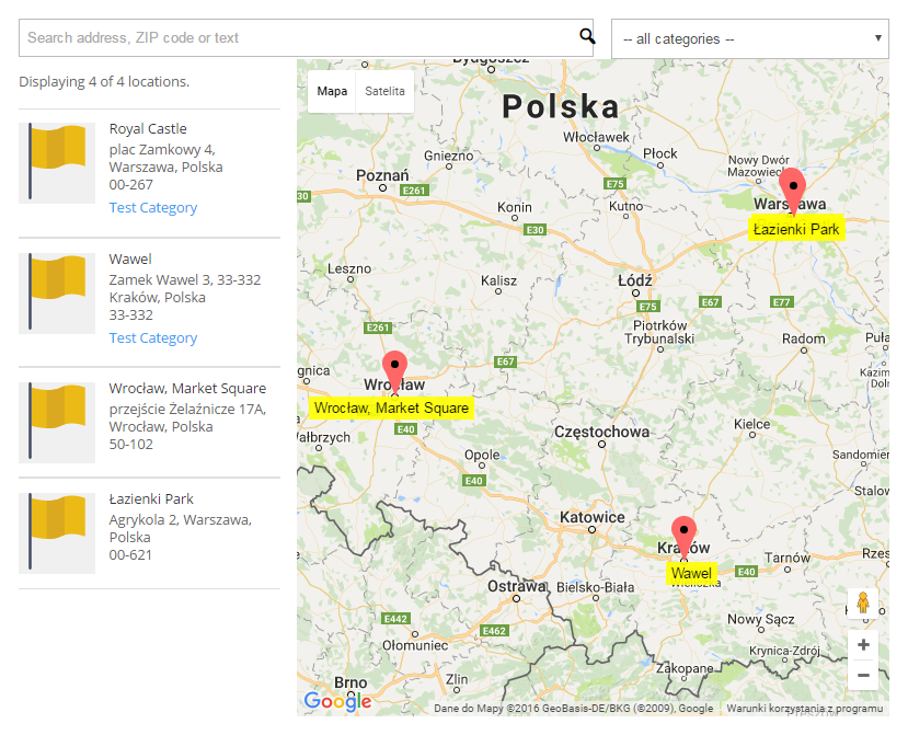 Locations index page - Maps Plugin