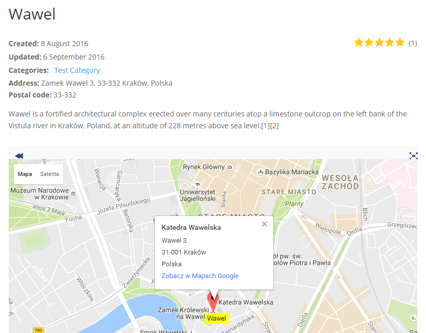 Example of the location page - Maps WordPress Plugin