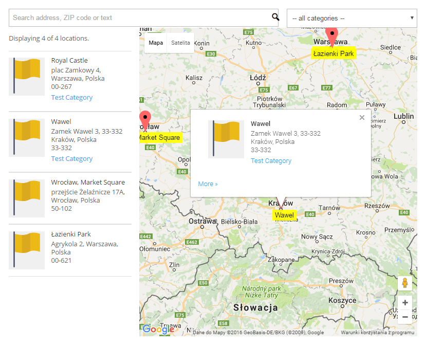 Example of the location tooltip - Store Locator WordPress Plugin