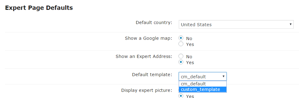 Expert page defaults settings - WordPress Members Directory