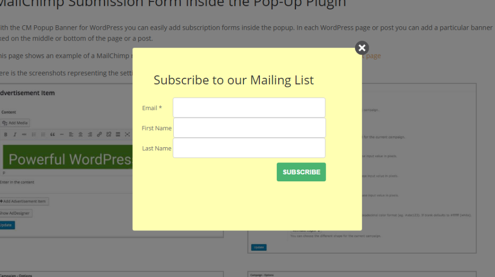 Example - popuup with form - WordPress Plugin Popup